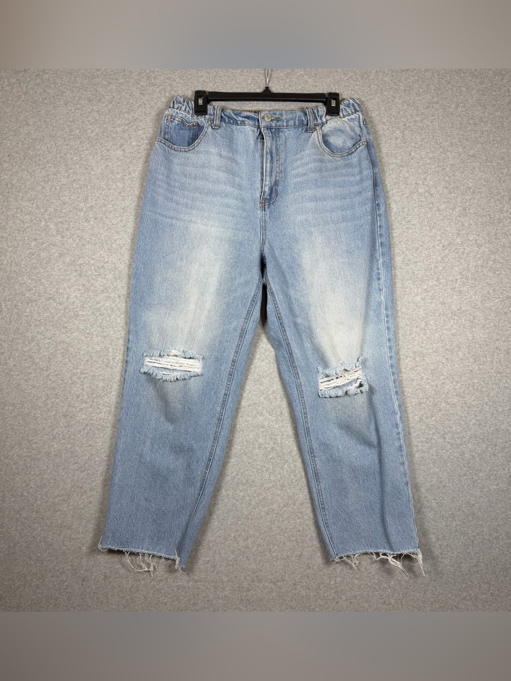 Vanilla Star High Rise Elastic Waist Distressed Straight Leg Jeans Women’s Sz 13